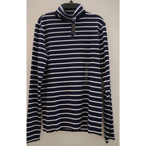 Polo Ralph Lauren Women’s Sz L Navy/White Striped L/S Turtleneck Shirt $85 - Picture 1 of 5